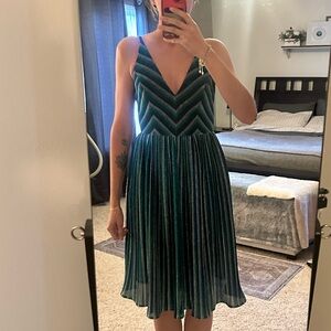Elegant Green and Blue Chevron Dress